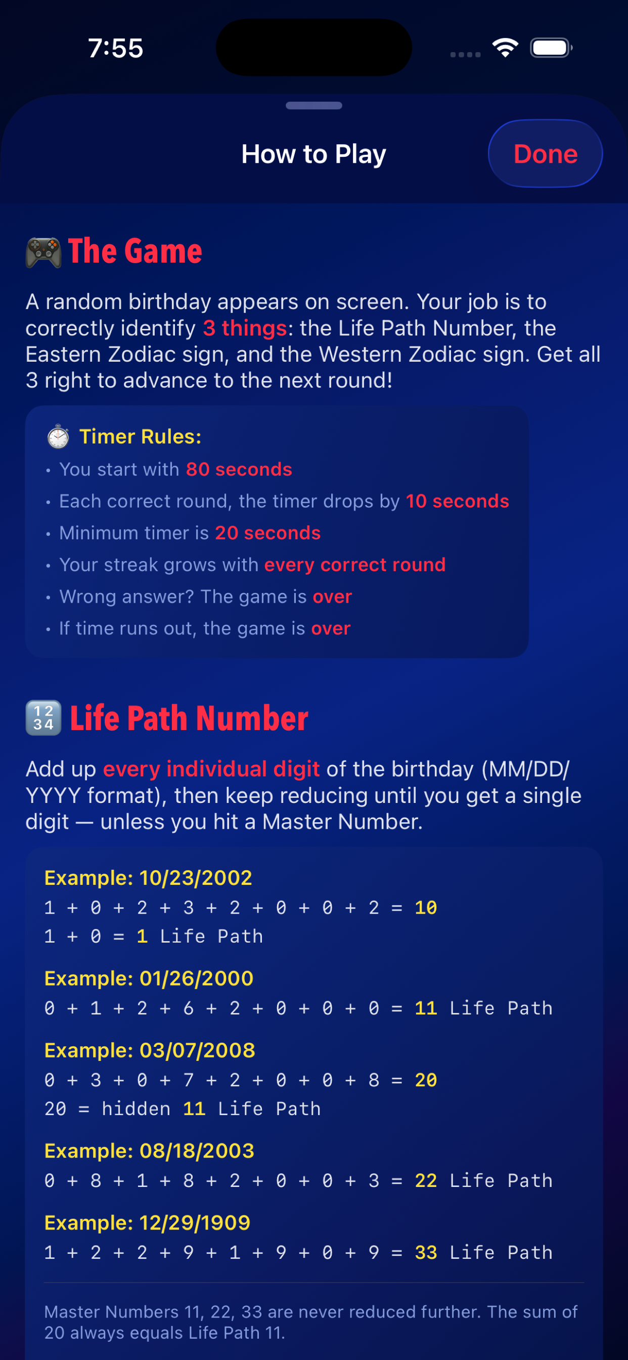 Lightning Numerology built-in How to Play guide